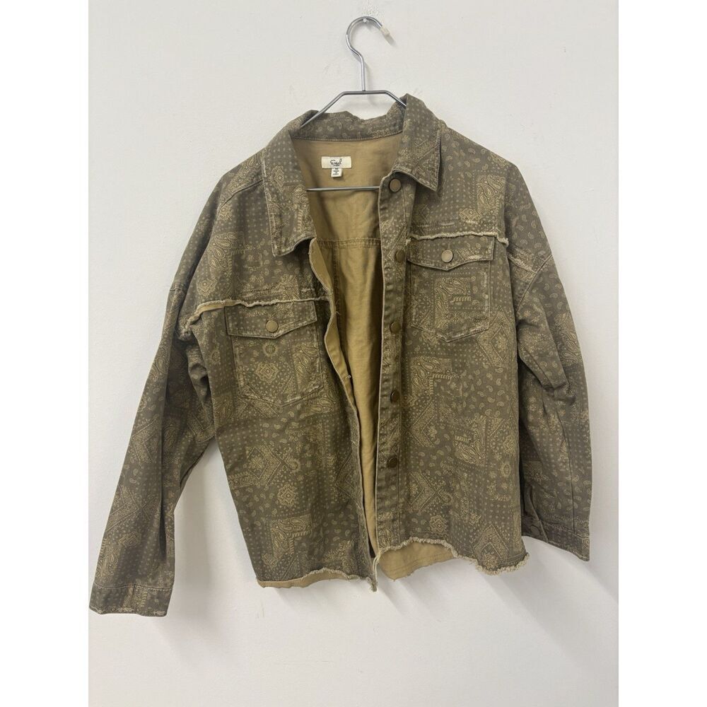 Womens Easel Paisley Patchwork Denim Jacket Taupe Size Medium